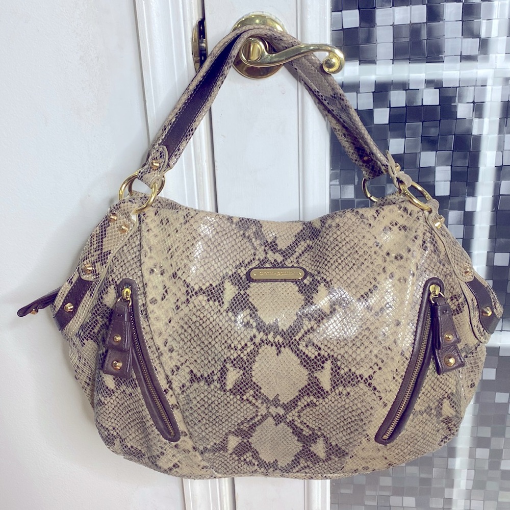 💕 Cynthia Rowley brown creme x large snakeskin leather satchel bag 💕